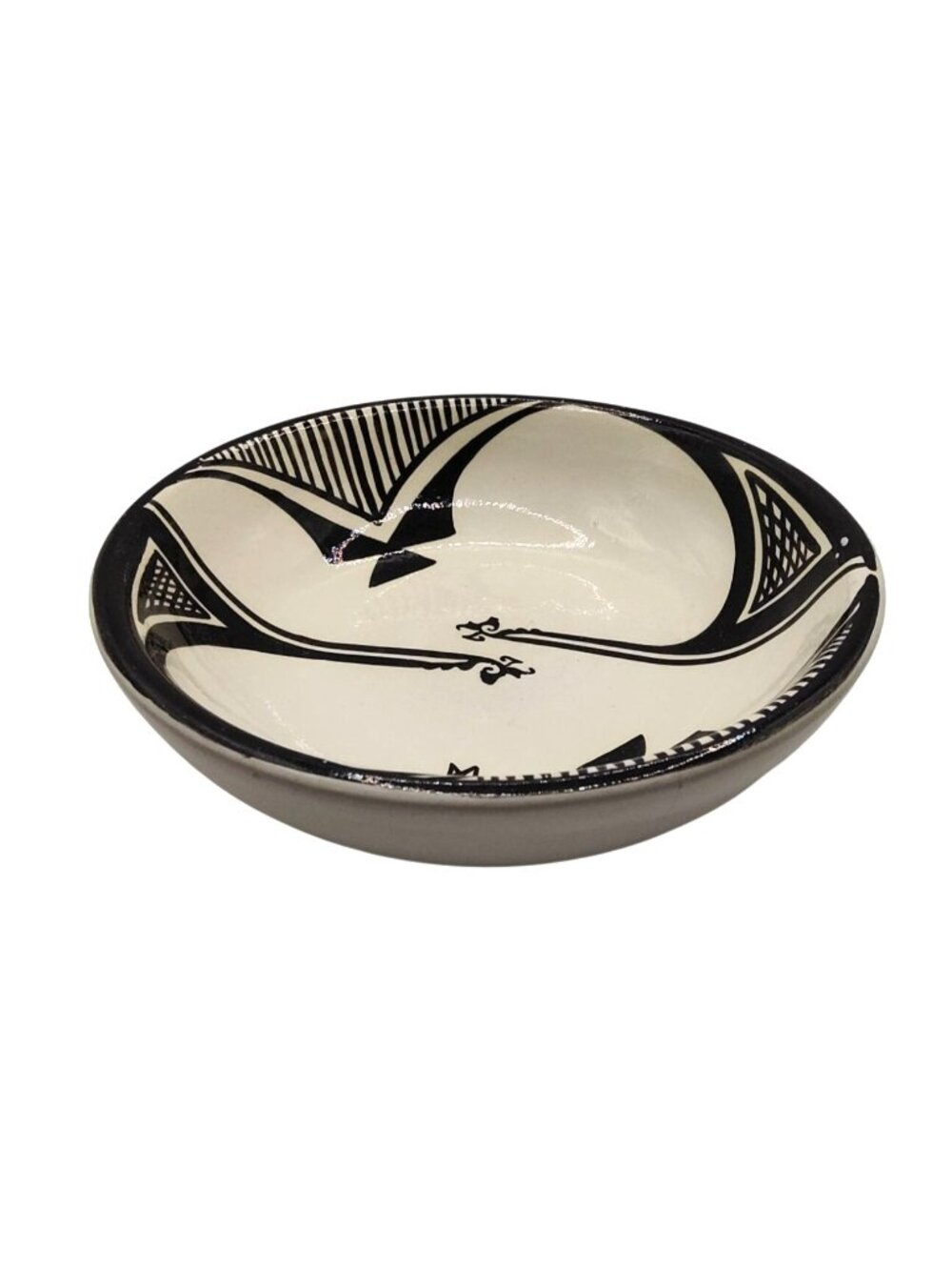 Handcrafted Laguna Pueblo Pottery Bowl Signed L. Pino 91 Black & White 6.75"